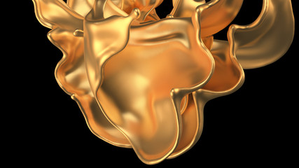  Mysterious, beautiful, luxury gold splash. 3d illustration, 3d rendering.