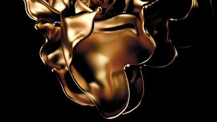  Mysterious, beautiful, luxury gold splash. 3d illustration, 3d rendering.