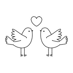 Sticker - couple doves flying with heart vector illustration design