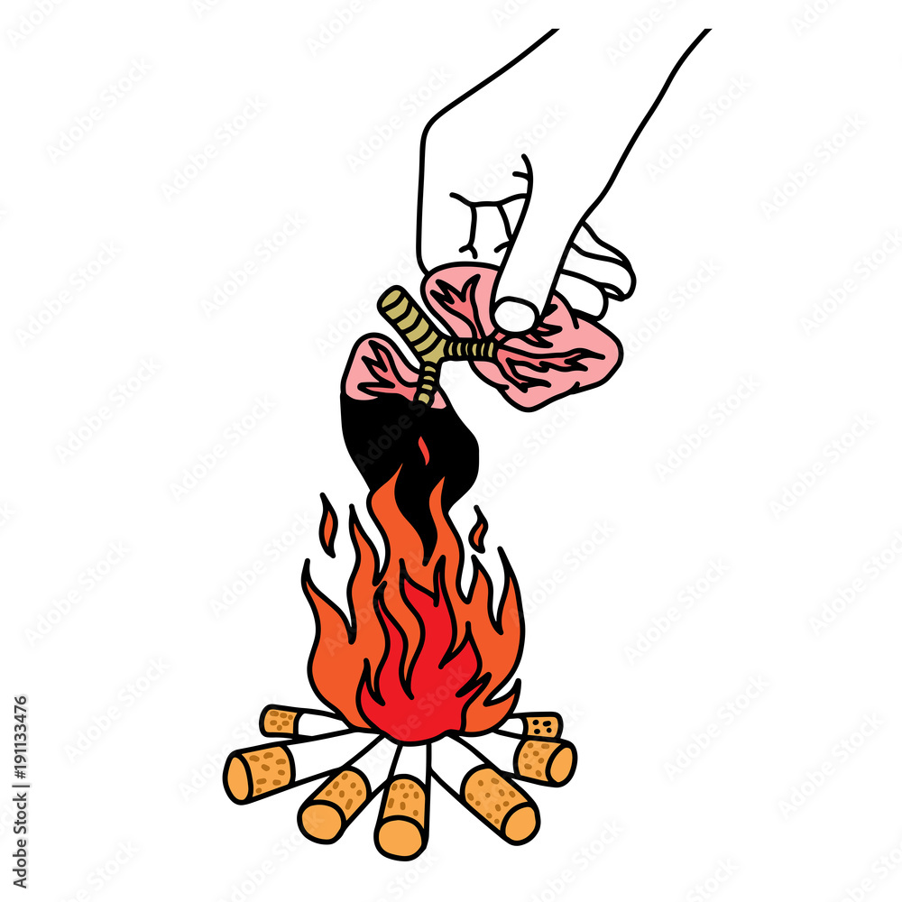 cigarette burning drawing Simple line of a with smoke 68557109 Vector Art at Vecteezy Smoker Holding Burning Cigarette