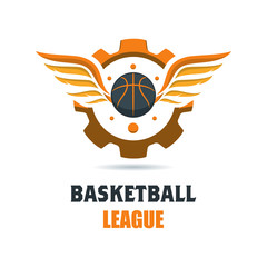 Silhouette of Basketball Ball. Basketball Logo Template with Gear and Wings