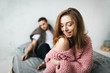© stakhov - Cute couple wasting their time in cozy bed. Soft focus on the boyfriend. Artwork