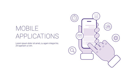 Wall Mural - mobile applications business concept template web banner with copy space vector illustration