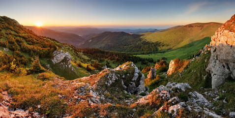 Canvas Print - Beautiful autumn morning above green forest valley in national park Fatra, Slovakia landscape