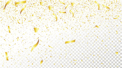 Vector illustration defocused gold confetti isolated on a transparent background. Christmas, birthday, valentines day design element. Holiday background.