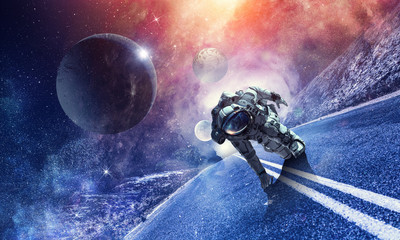 Wall Mural - astronaut starting to run. mixed media