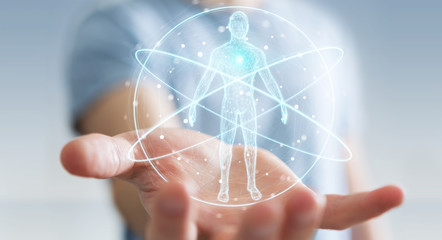 Leinwandbilder - Businessman using digital x-ray human body scan interface 3D rendering