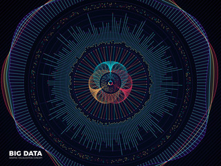 Big data graphic, complex business system visualization vector concept. Modern information digital technology background
