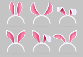 Sticker - Bunny ears mask. Easter rabbit costume photo booth isolated vector set