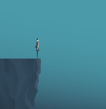 Flat Vector Concept Businessman Standing On Mountain Cliff ,and Business Obstacle Concept
