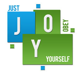 Wall Mural - JOY - Just Obey Yourself Green Blue Squares Text 