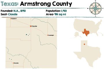 Detailed map of Armstrong county in Texas, USA