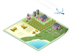 set of isolated high quality isometric city elements. farm on white background