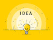 Light bulb with rays shine. Idea symbol.Trendy flat vector on yellow background. Vector Illustration.
