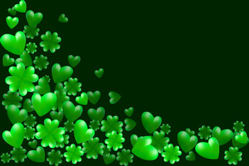 St Patrick's day border. Green hearts, clovers and space for text. Vector illustration for Saint Patrick Day Greeting Card