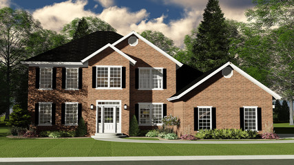 3D Illustration of Two Story Brick Home