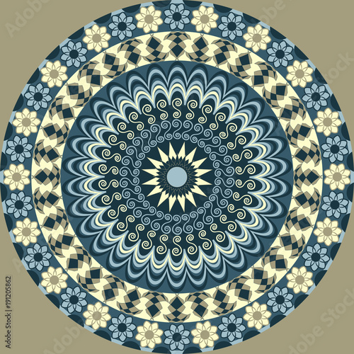 Abstract vector illustration. Circular pattern from decorative flowers and abstract shapes © nadin_1604