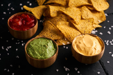 Wall Mural - Corn chips, mexican nachos with sauces