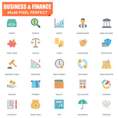 Fototapete - Simple Set of Finance Related Vector Flat Icons. Contains such Icons as Wallet, ATM, Hand with a Coin, Bank Building, Diagram, Graph, Exchange and more. Editable Stroke. 48x48 Pixel Perfect.