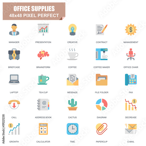 Simple Set Of Office Supplies Related Vector Flat Icons