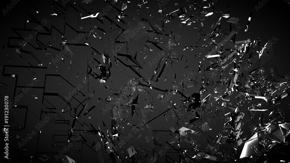 Beautiful fragments of glass splinters black background. 3d illustration, 3d rendering. - obrazy, fototapety, plakaty 