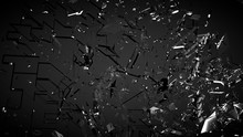 Beautiful Fragments Of Glass Splinters Black Background. 3d Illustration, 3d Rendering.