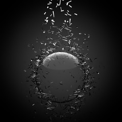 Broken glass sphere black background. 3d illustration, 3d rendering.