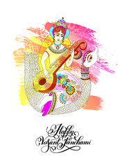 Canvas Print - Vasant Panchami - greeting card to indian holiday with goddess S