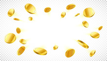 Explosion Of Gold Coins With Place For Text On Transpaternt Background