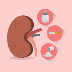 Wall Mural - cartoon kidney cigar salt health disease vector illustration