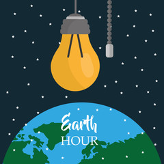 Wall Mural - earth hour light bulb world starry sky vector illustration