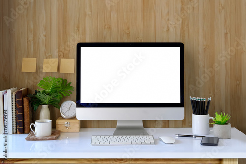 Workspace And Blank Screen Desktop Computer Mockup Desktop