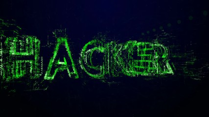 Wall Mural - word hacker. beginning of the transmission or the show. tech header made up of small numbers and sym