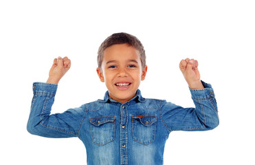 Poster - Child celebrating something isolated on white
