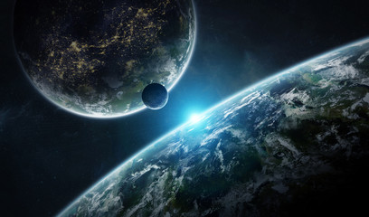Leinwandbilder - Distant planet system in space with exoplanets 3D rendering elements of this image furnished by NASA