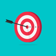 Wall Mural - Target aim goal vector icon illustration, flat cartoon target with arrow in center of aim, idea of success goal, competition winner, bullseye shot, victory hit isolated