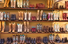 Cowboy Boots On A Shelf In A Store, Front View