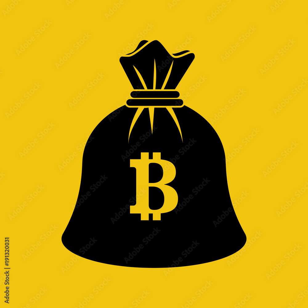 Bag coin bitcoin black icon. Silhouette mining crypto currency. Digital  money. Vector illustration flat design. Isolated on white background.  Virtual earning money pictogram. Stock Vector | Adobe Stock