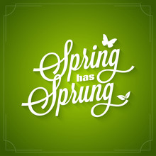 Spring Vintage Lettering. Spring Has Sprung Logo On Green Background