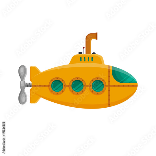 Láminas Yellow submarine with periscope isolated on white background
