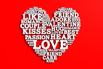 Wall Mural - Heart shape made from love words. Valentines day. 3D rendering