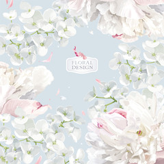 Canvas Print - Peonies and Apple blossom floral vector background