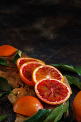 Wall Mural - Fresh  oranges with leaves
