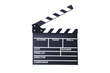 © Shutter2U - Clapperboard or slate for director cut scene in action movie for role play. Entertainment and object theme. Dramatic and Video theme. Black wooden slate. Isolated white background
