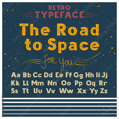 Retro font vintage poster sketch style vector illustration of Latin alphabet ...