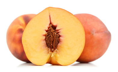 sweet peaches on a white background