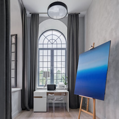 Wall Mural - Modern painting, desk and chair