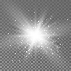 Wall Mural - white glowing light burst explosion. starburst with sparkles on transparent background. vector illus