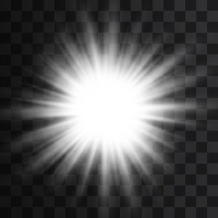 Wall Mural - white glowing light burst on transparent background. vector illustration.
