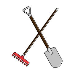 Wall Mural - gardening shovel and rake isolated icon vector illustration design